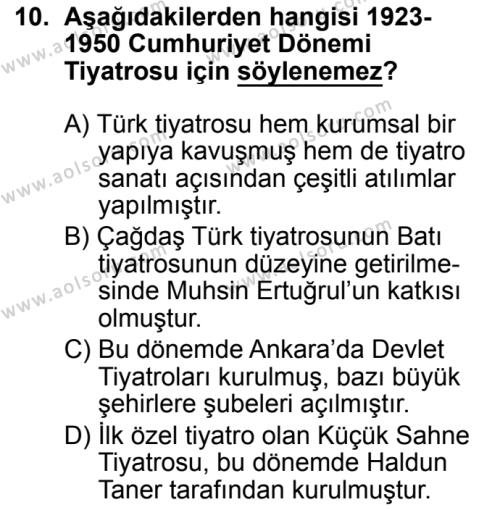 Seçmeli Türk Dili ve Edebiyatı 2 Dersi 2019-2020 Yılı 2. Dönem Sınavı 10. Soru