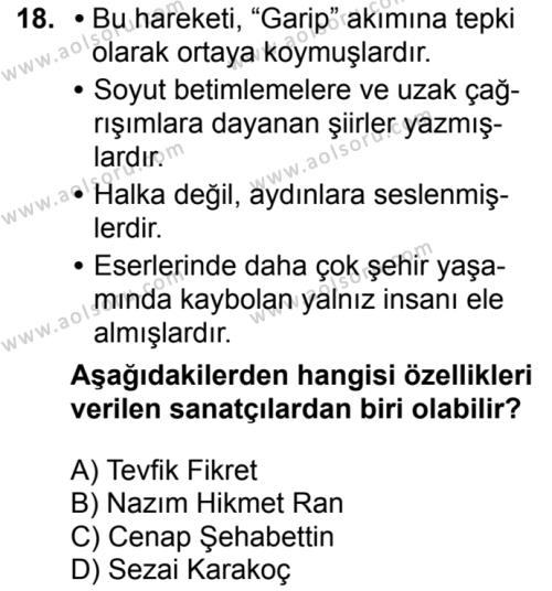 Seçmeli Türk Dili ve Edebiyatı 3 Dersi 2018-2019 Yılı 1. Dönem Sınavı 18. Soru