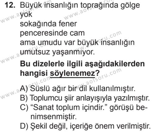 Seçmeli Türk Dili ve Edebiyatı 3 Dersi 2018-2019 Yılı 2. Dönem Sınavı 12. Soru