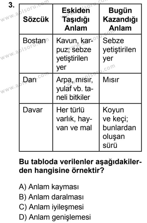 Seçmeli Türk Dili ve Edebiyatı 3 Dersi 2019 - 2020 Yılı 2. Dönem Sınav Soruları 3. Soru