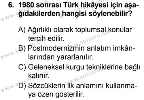 Seçmeli Türk Dili ve Edebiyatı 3 Dersi 2019-2020 Yılı 2. Dönem Sınavı 6. Soru