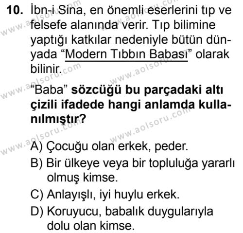 Seçmeli Türk Dili ve Edebiyatı 3 Dersi 2019-2020 Yılı 2. Dönem Sınavı 10. Soru