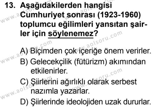 Seçmeli Türk Dili ve Edebiyatı 3 Dersi 2019-2020 Yılı 2. Dönem Sınavı 13. Soru
