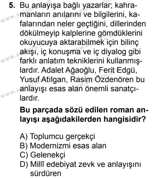 Seçmeli Türk Dili ve Edebiyatı 4 Dersi 2018-2019 Yılı 1. Dönem Sınavı 5. Soru