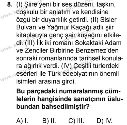 Seçmeli Türk Dili ve Edebiyatı 4 Dersi 2018-2019 Yılı 1. Dönem Sınavı 8. Soru