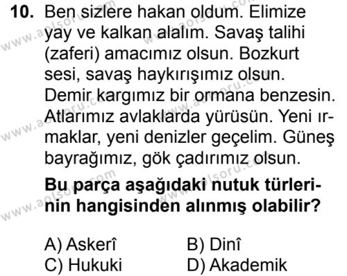 Seçmeli Türk Dili ve Edebiyatı 4 Dersi 2018-2019 Yılı 1. Dönem Sınavı 10. Soru