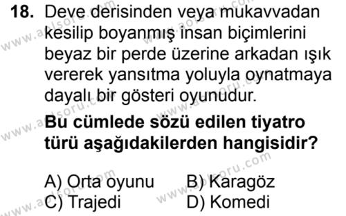 Seçmeli Türk Dili ve Edebiyatı 4 Dersi 2018-2019 Yılı 1. Dönem Sınavı 18. Soru