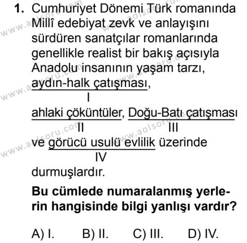 Seçmeli Türk Dili ve Edebiyatı 4 Dersi 2018 - 2019 Yılı 3. Dönem Sınav Soruları 1. Soru