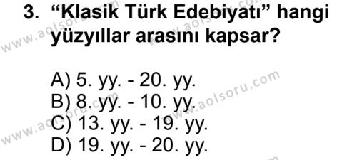 Seçmeli Türk Edebiyatı 3 Dersi 2011 - 2012 Yılı 1. Dönem Sınav Soruları 3. Soru