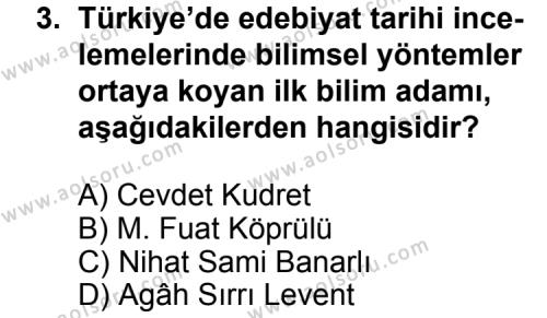 Seçmeli Türk Edebiyatı 3 Dersi 2011 - 2012 Yılı 2. Dönem Sınav Soruları 3. Soru