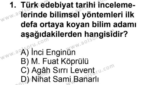 Seçmeli Türk Edebiyatı 3 Dersi 2011 - 2012 Yılı 3. Dönem Sınav Soruları 1. Soru