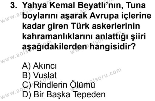 Seçmeli Türk Edebiyatı 3 Dersi 2011 - 2012 Yılı 3. Dönem Sınav Soruları 3. Soru