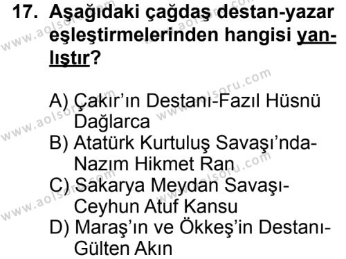 Seçmeli Türk Edebiyatı 3 Dersi 2011-2012 Yılı 3. Dönem Sınavı 17. Soru
