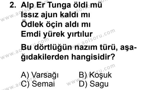Seçmeli Türk Edebiyatı 3 Dersi 2012 - 2013 Yılı 2. Dönem Sınav Soruları 2. Soru