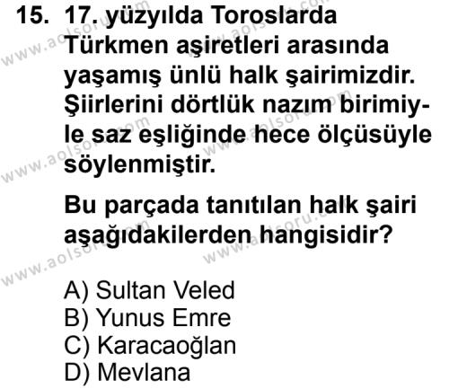 Seçmeli Türk Edebiyatı 3 Dersi 2012-2013 Yılı 2. Dönem Sınavı 15. Soru