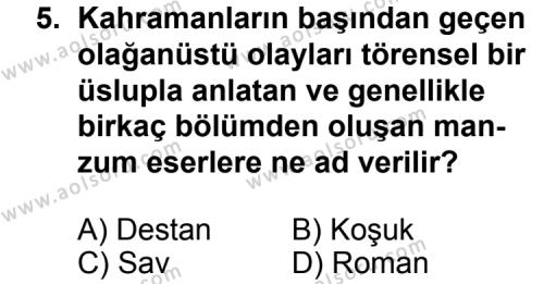 Seçmeli Türk Edebiyatı 3 Dersi 2012-2013 Yılı 3. Dönem Sınavı 5. Soru