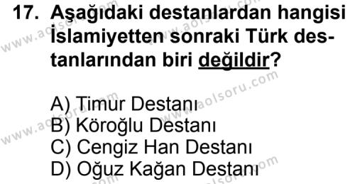 Seçmeli Türk Edebiyatı 3 Dersi 2012-2013 Yılı 3. Dönem Sınavı 17. Soru
