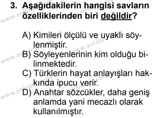 Seçmeli Türk Edebiyatı 3 Dersi 2013 - 2014 Yılı 1. Dönem Sınav Soruları 3. Soru