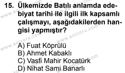 Seçmeli Türk Edebiyatı 3 Dersi 2013-2014 Yılı 1. Dönem Sınavı 15. Soru