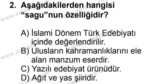 Seçmeli Türk Edebiyatı 3 Dersi 2013 - 2014 Yılı 2. Dönem Sınav Soruları 2. Soru