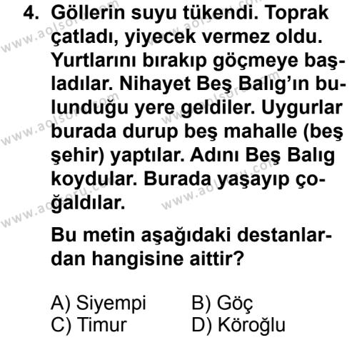 Seçmeli Türk Edebiyatı 3 Dersi 2013 - 2014 Yılı 2. Dönem Sınav Soruları 4. Soru