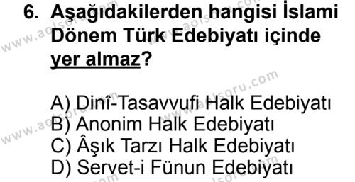 Seçmeli Türk Edebiyatı 3 Dersi 2013-2014 Yılı 2. Dönem Sınavı 6. Soru