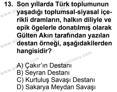 Seçmeli Türk Edebiyatı 3 Dersi 2013-2014 Yılı 2. Dönem Sınavı 13. Soru