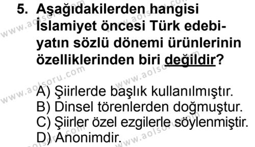 Seçmeli Türk Edebiyatı 3 Dersi 2014-2015 Yılı 1. Dönem Sınavı 5. Soru