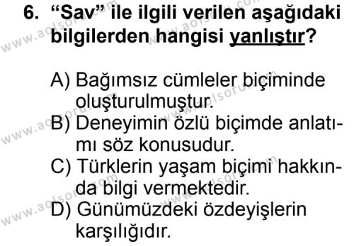 Seçmeli Türk Edebiyatı 3 Dersi 2014-2015 Yılı 1. Dönem Sınavı 6. Soru