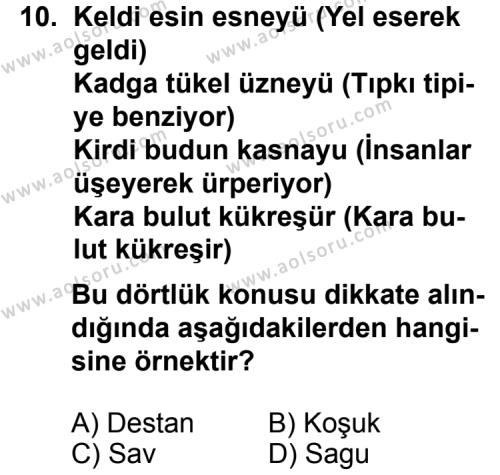 Seçmeli Türk Edebiyatı 3 Dersi 2014-2015 Yılı 1. Dönem Sınavı 10. Soru