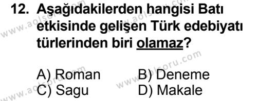 Seçmeli Türk Edebiyatı 3 Dersi 2014-2015 Yılı 2. Dönem Sınavı 12. Soru
