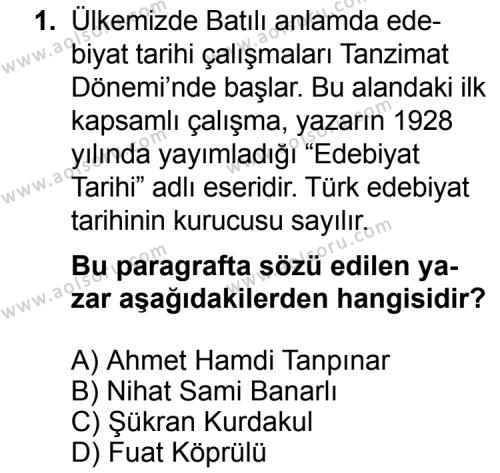 Seçmeli Türk Edebiyatı 3 Dersi 2014 - 2015 Yılı 3. Dönem Sınav Soruları 1. Soru