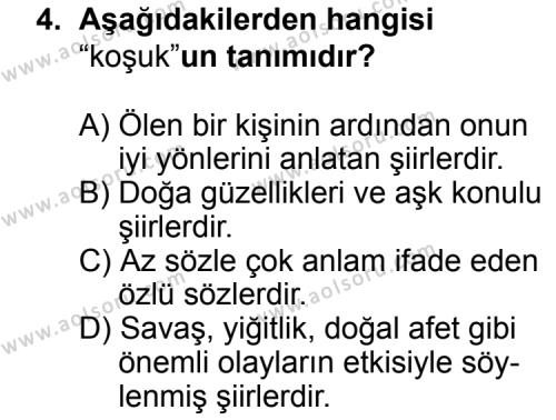 Seçmeli Türk Edebiyatı 3 Dersi 2014 - 2015 Yılı 3. Dönem Sınav Soruları 4. Soru
