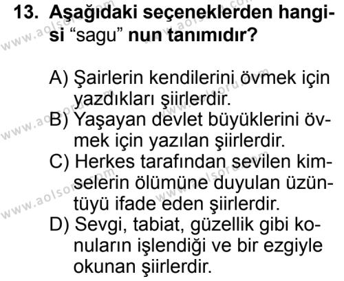 Seçmeli Türk Edebiyatı 3 Dersi 2014-2015 Yılı 3. Dönem Sınavı 13. Soru