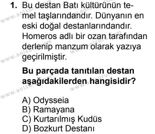 Seçmeli Türk Edebiyatı 3 Dersi 2014 - 2015 Yılı Ek Sınav Soruları 1. Soru