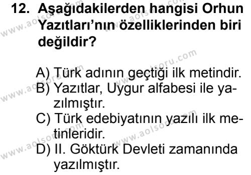Seçmeli Türk Edebiyatı 3 Dersi 2015-2016 Yılı 2. Dönem Sınavı 12. Soru