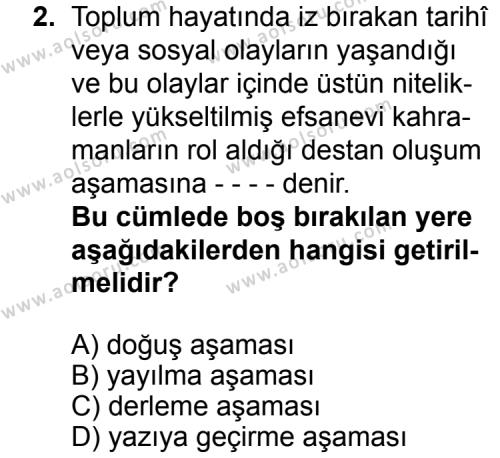 Seçmeli Türk Edebiyatı 3 Dersi 2015 - 2016 Yılı 3. Dönem Sınav Soruları 2. Soru