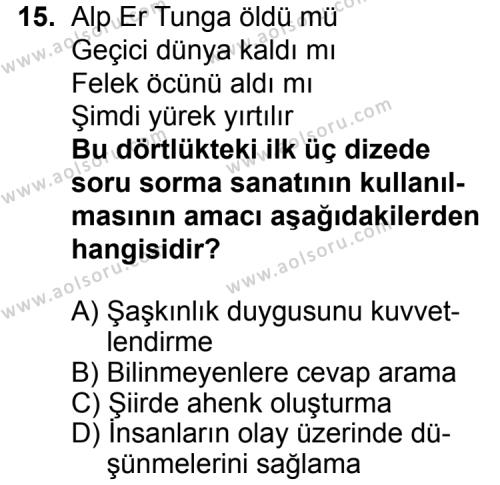 Seçmeli Türk Edebiyatı 3 Dersi 2015-2016 Yılı 3. Dönem Sınavı 15. Soru