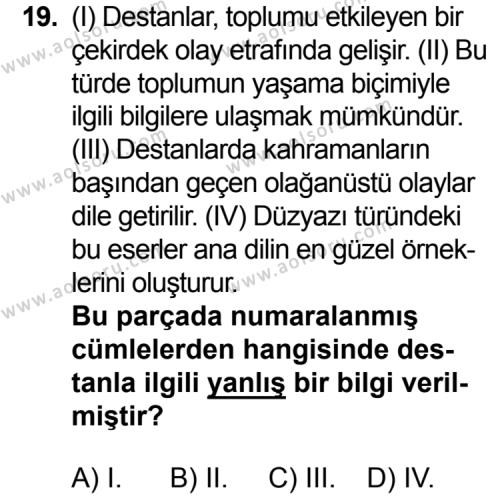 Seçmeli Türk Edebiyatı 3 Dersi 2015-2016 Yılı 3. Dönem Sınavı 19. Soru