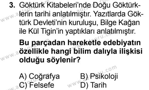 Seçmeli Türk Edebiyatı 3 Dersi 2016 - 2017 Yılı 1. Dönem Sınav Soruları 3. Soru