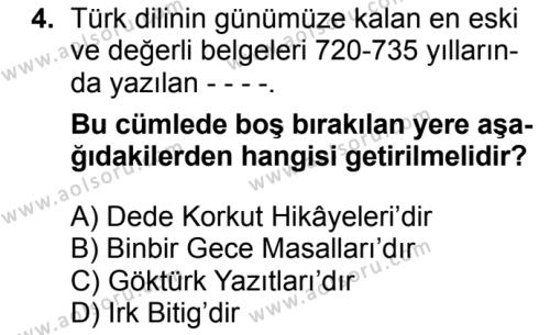 Seçmeli Türk Edebiyatı 3 Dersi 2016 - 2017 Yılı 1. Dönem Sınav Soruları 4. Soru