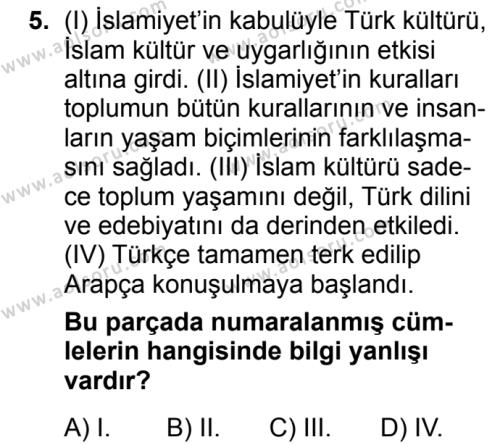 Seçmeli Türk Edebiyatı 3 Dersi 2016-2017 Yılı 1. Dönem Sınavı 5. Soru