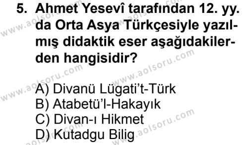 Seçmeli Türk Edebiyatı 4 Dersi 2011-2012 Yılı 2. Dönem Sınavı 5. Soru