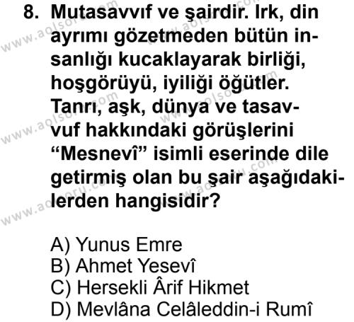 Seçmeli Türk Edebiyatı 4 Dersi 2011-2012 Yılı 2. Dönem Sınavı 8. Soru