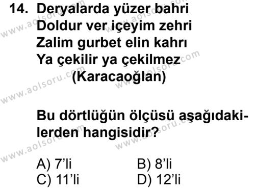 Seçmeli Türk Edebiyatı 4 Dersi 2011-2012 Yılı 2. Dönem Sınavı 14. Soru