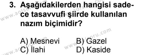 Seçmeli Türk Edebiyatı 4 Dersi 2011 - 2012 Yılı 3. Dönem Sınav Soruları 3. Soru