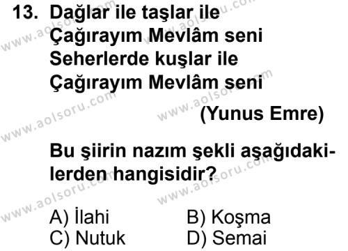Seçmeli Türk Edebiyatı 4 Dersi 2011-2012 Yılı 3. Dönem Sınavı 13. Soru