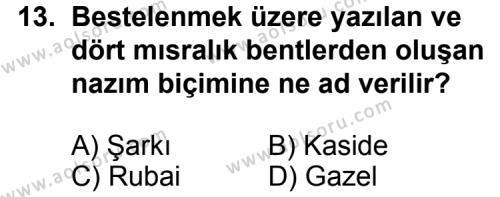 Seçmeli Türk Edebiyatı 4 Dersi 2012-2013 Yılı 1. Dönem Sınavı 13. Soru