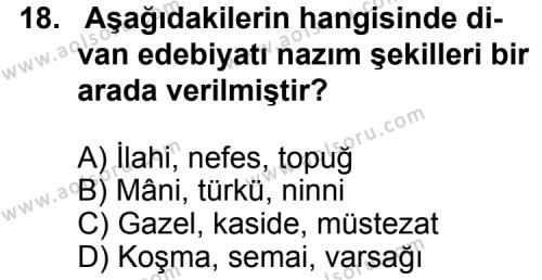 Seçmeli Türk Edebiyatı 4 Dersi 2012-2013 Yılı 1. Dönem Sınavı 18. Soru