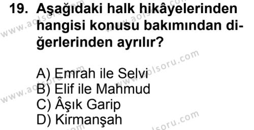 Seçmeli Türk Edebiyatı 4 Dersi 2012-2013 Yılı 1. Dönem Sınavı 19. Soru